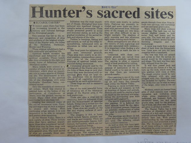 Hunter Valley Sacred Sites, Newcastle Herald 1985. Newcastle Library.